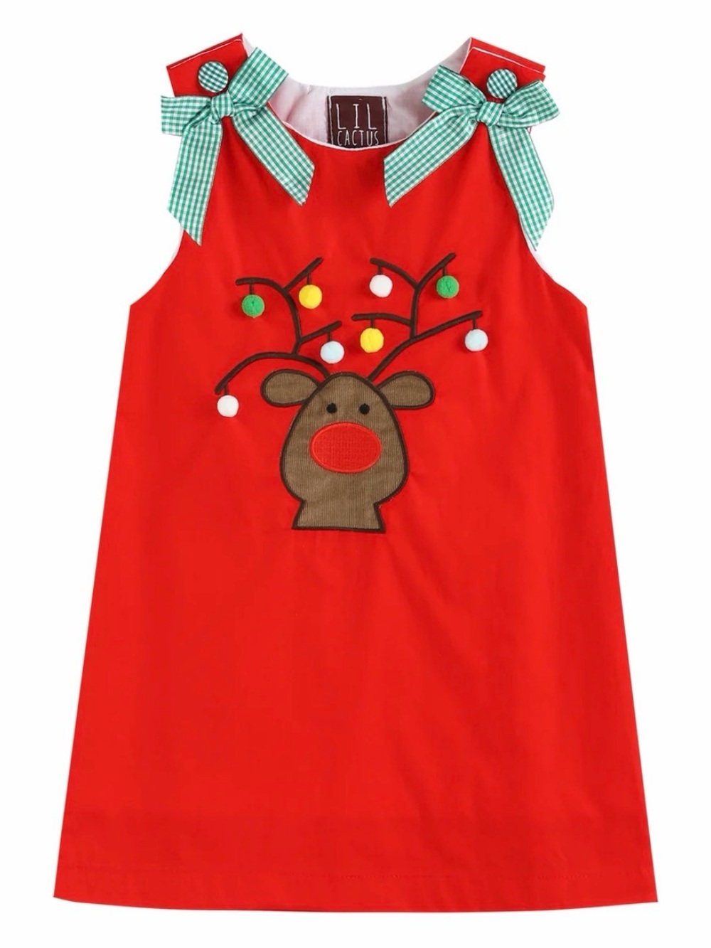 LIL CACTUS Red Reindeer Pom-Pom Dress - 4